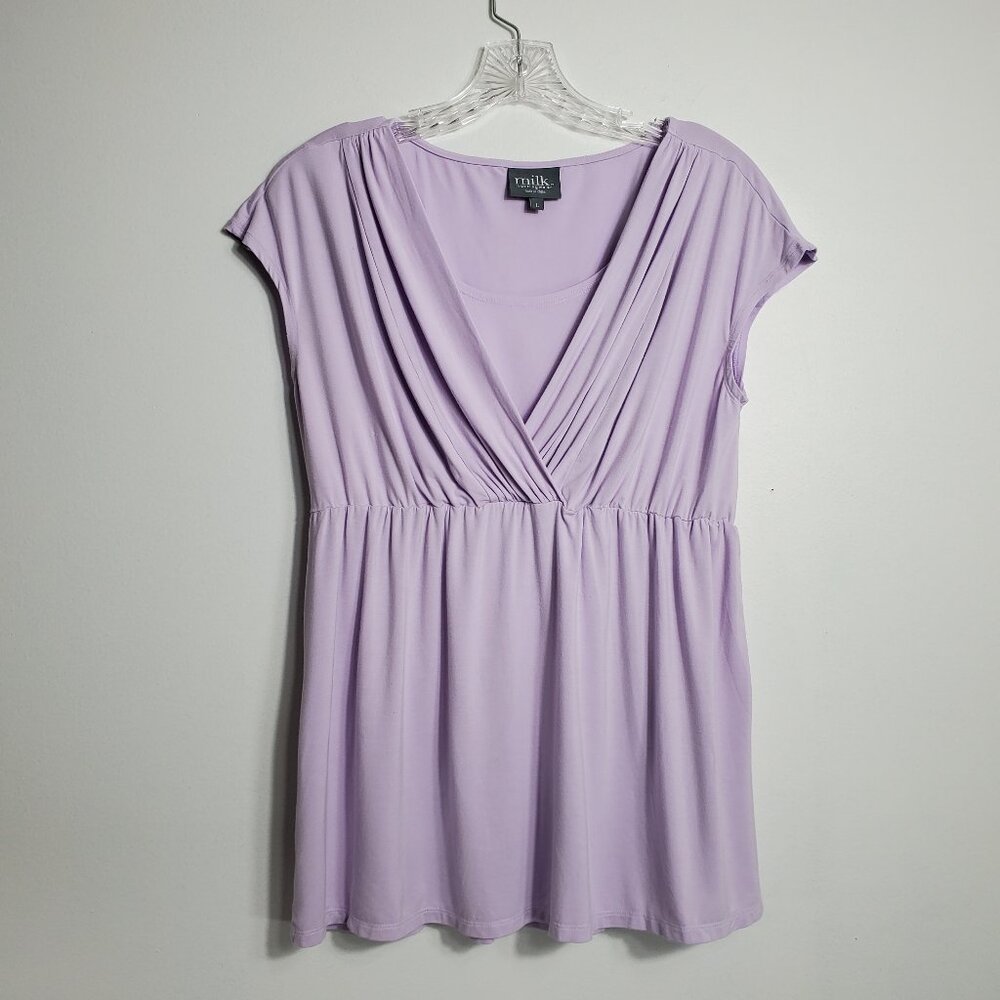 Nursing Moms top Size Large Lavender Soft Rayon/Spandex Material Short Sleeves